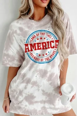 Hot Dear-Lover Oversized Tie-dye AMERICA Graphic T-shirt with Distressing White