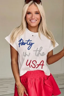 Outlet Dear-Lover Party in the USA Graphic T Shirt White
