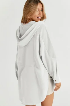 Discount Dear-Lover Patchwork Side Pockets Oversized Henley Hoodie White