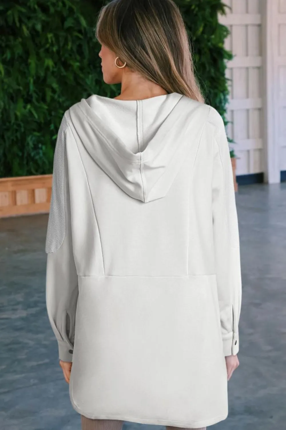 Discount Dear-Lover Patchwork Side Pockets Oversized Henley Hoodie White