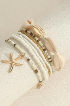 Discount Dear-Lover 7pcs Bohemian Shell Starfish Beaded Bracelets White