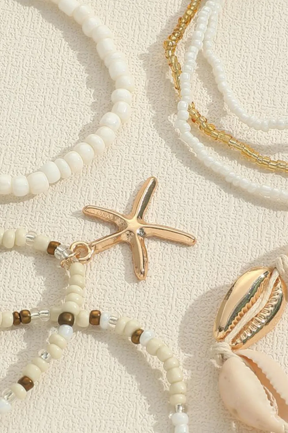 Discount Dear-Lover 7pcs Bohemian Shell Starfish Beaded Bracelets White