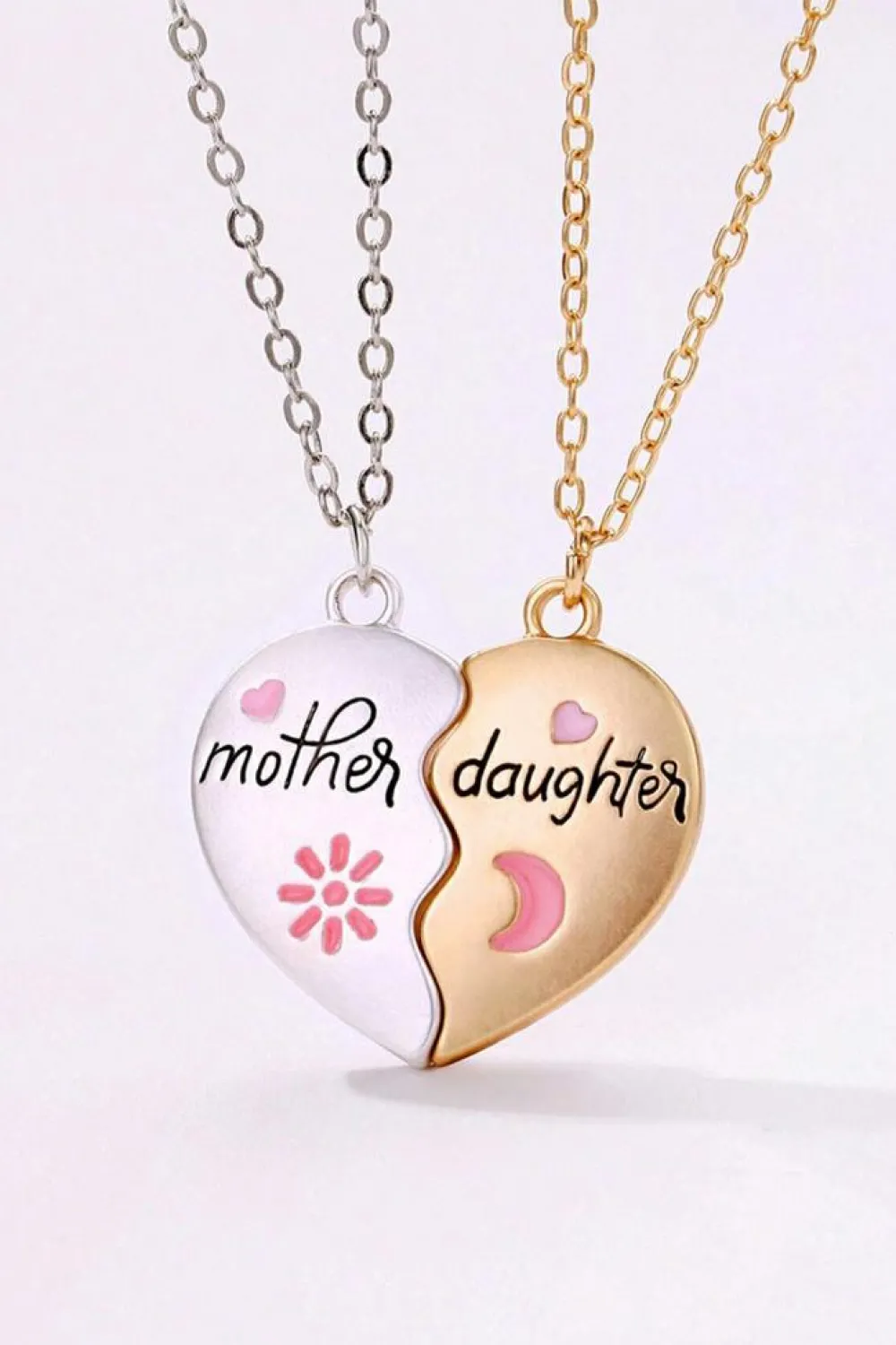 Best Dear-Lover 2pcs Mother & Daughter Magnetic Heart Necklace White