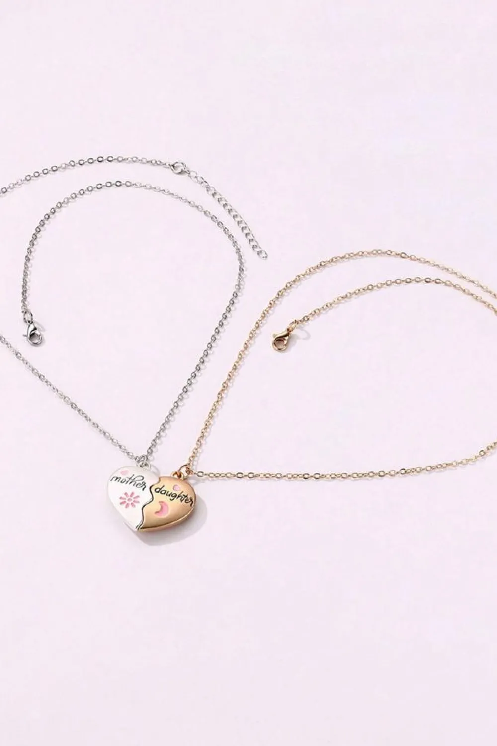 Best Dear-Lover 2pcs Mother & Daughter Magnetic Heart Necklace White