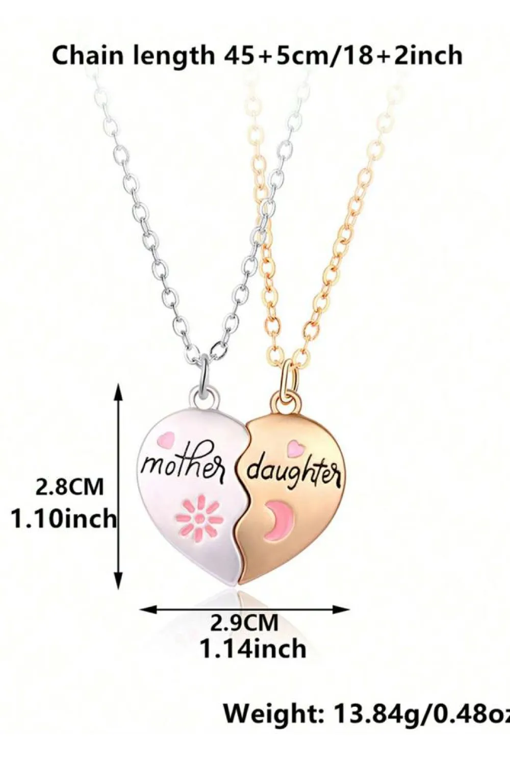 Best Dear-Lover 2pcs Mother & Daughter Magnetic Heart Necklace White