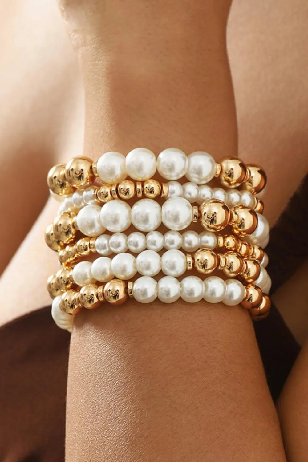 Best Dear-Lover 5pcs Pearl Plated Beaded Bracelet Set White
