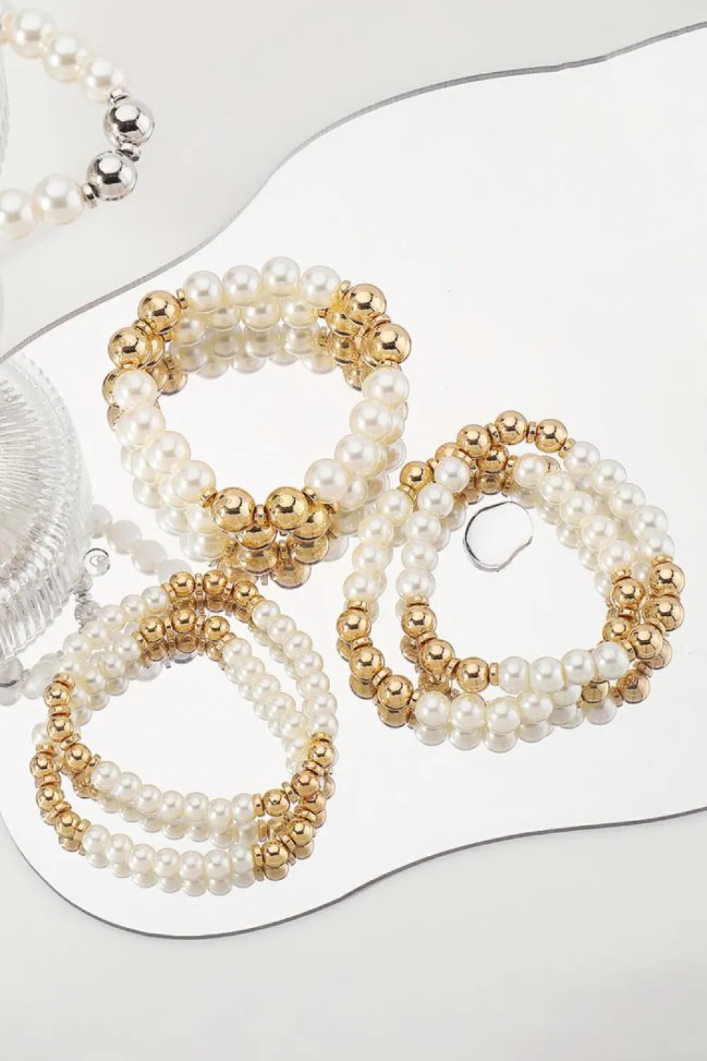 Best Dear-Lover 5pcs Pearl Plated Beaded Bracelet Set White