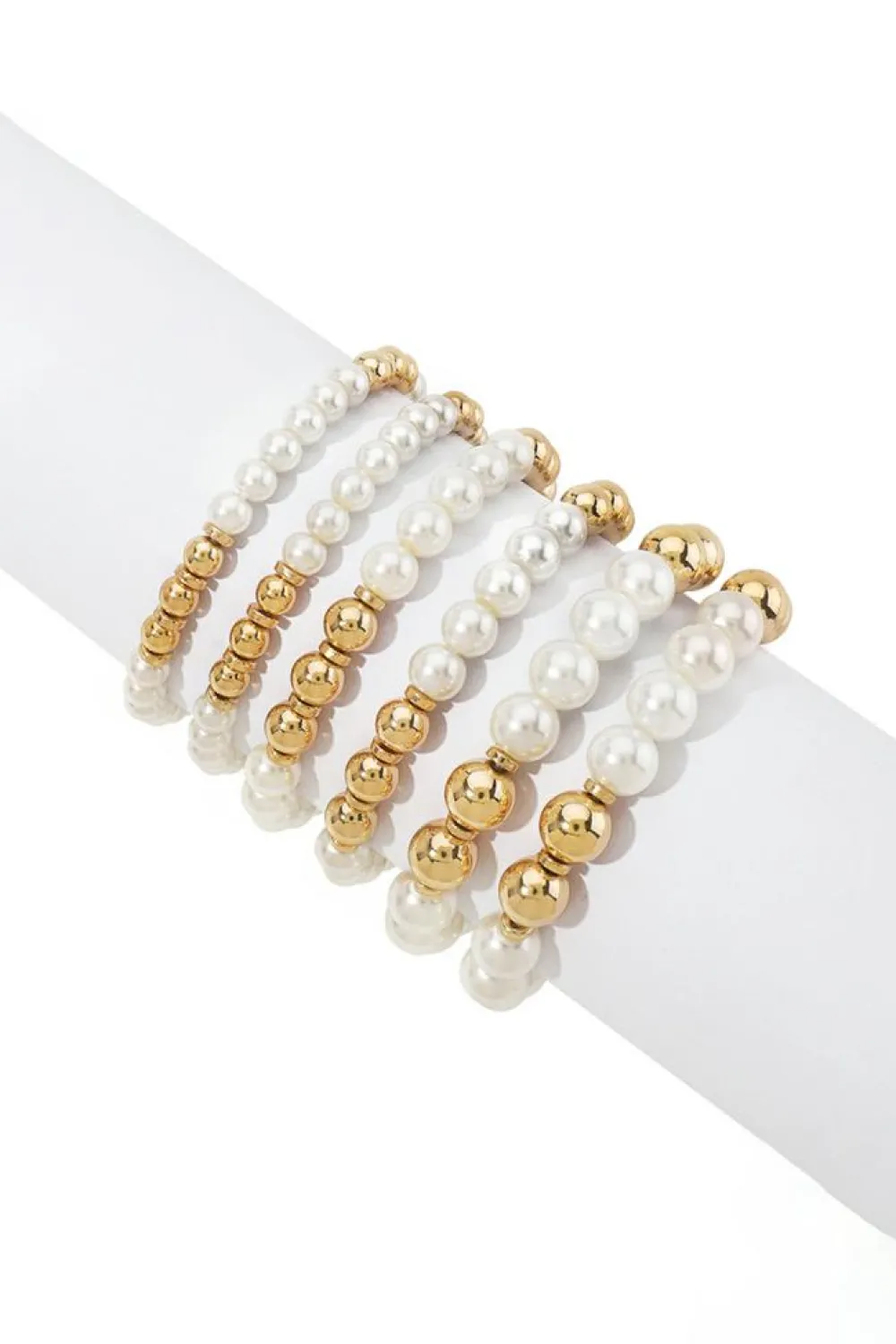 Best Dear-Lover 5pcs Pearl Plated Beaded Bracelet Set White