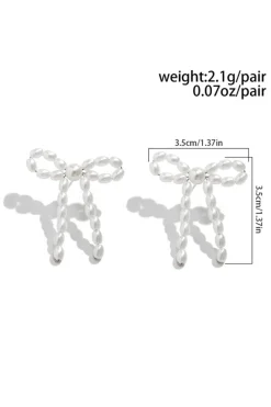 Fashion Dear-Lover Pearl Beaded Bowknot Studded Earrings White