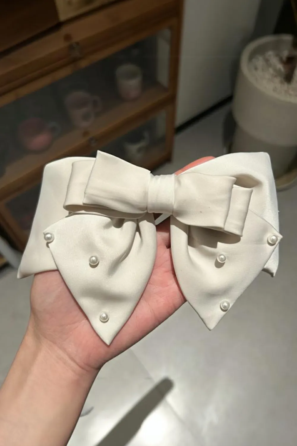 Outlet Dear-Lover Pearl Embellished Tiered Satin Bowknot Hair Clip White