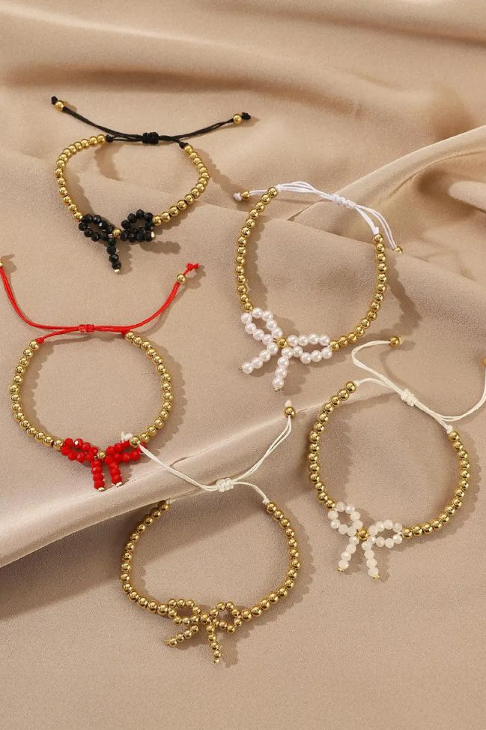 Discount Dear-Lover Pearled Bow Knot Plated Beads Adjustable Bracelet White