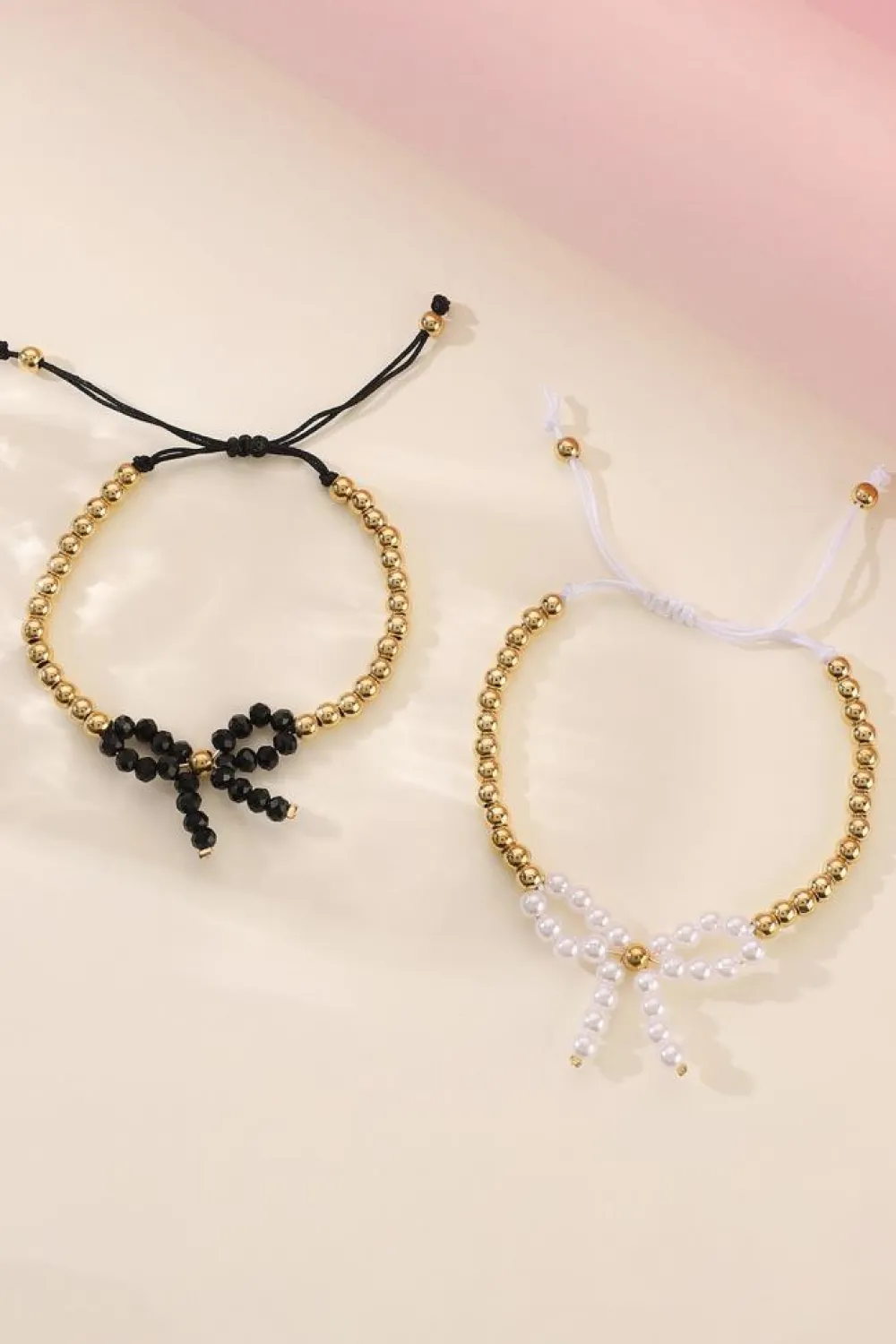 Discount Dear-Lover Pearled Bow Knot Plated Beads Adjustable Bracelet White