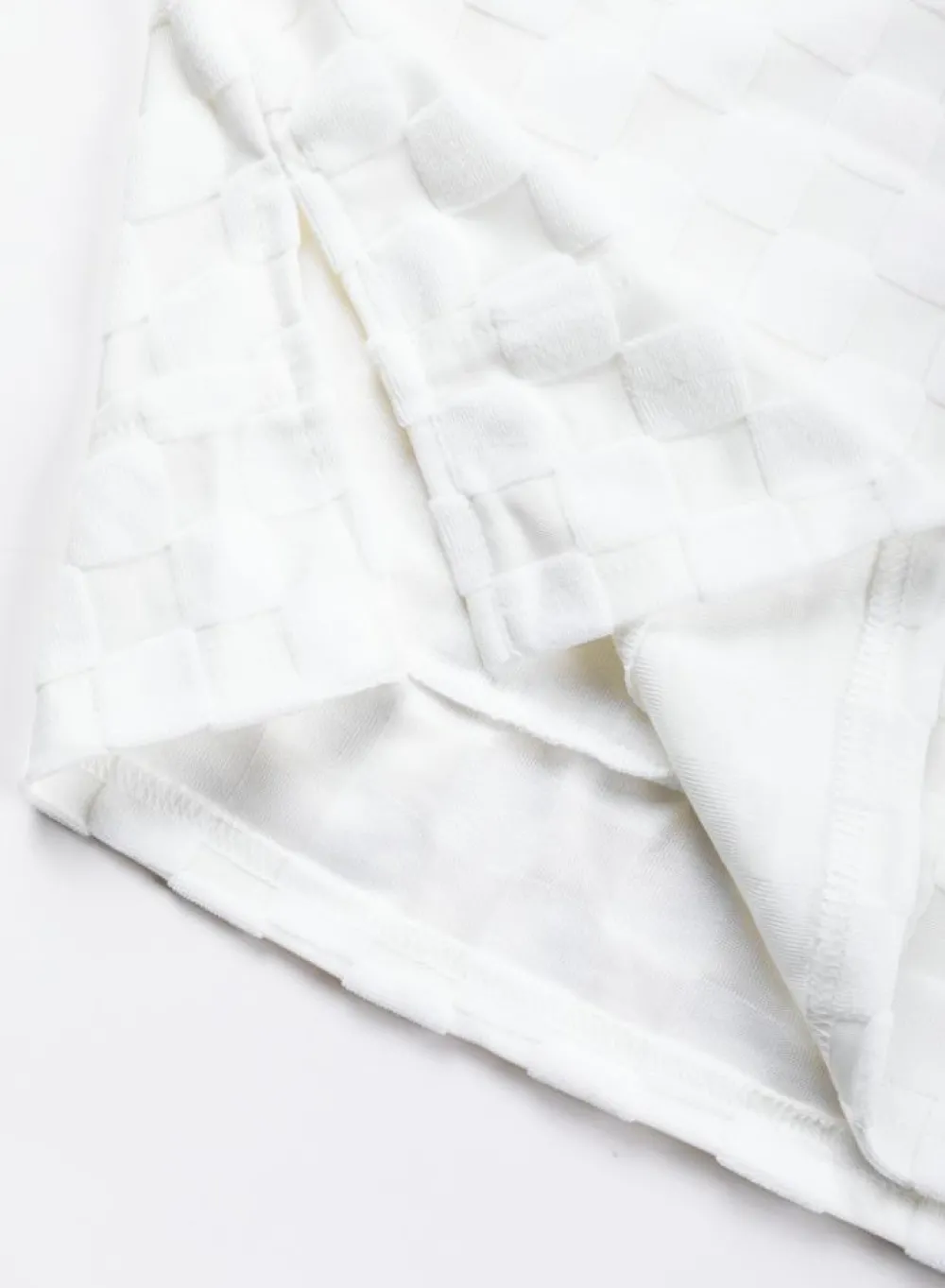 Best Dear-Lover Plaid Patchwork Exposed Seam V Neck Loose Top White