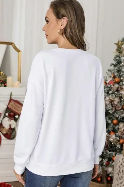 Hot Dear-Lover Plain Crew Neck Pullover Sweatshirt White