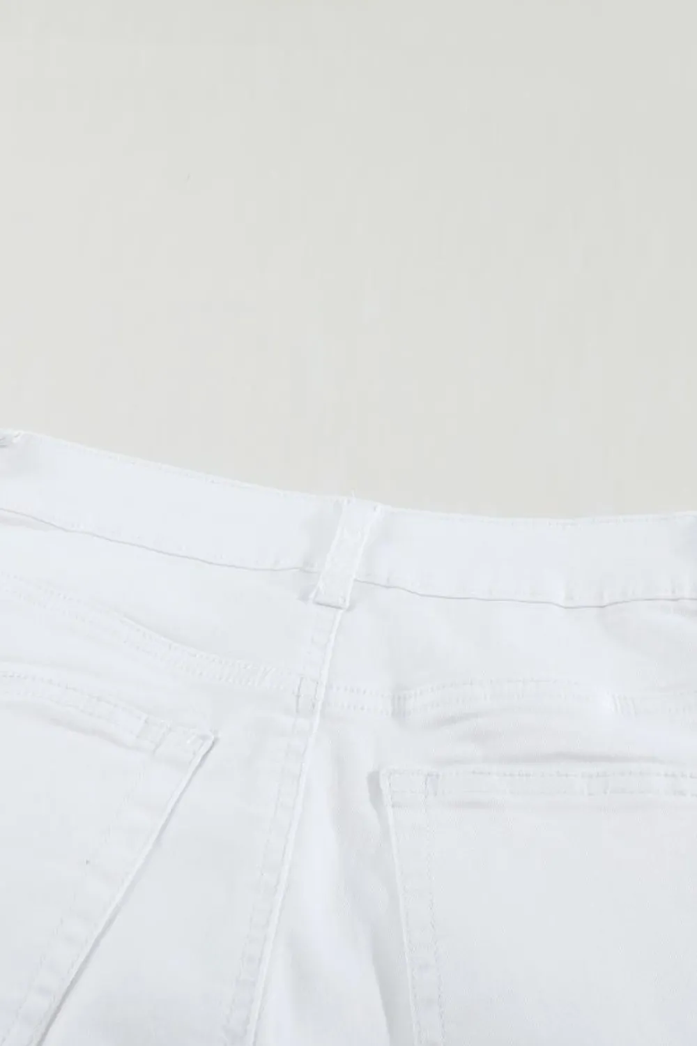 Sale Dear-Lover Plain High Waist Buttons Frayed Cropped Denim Jeans White