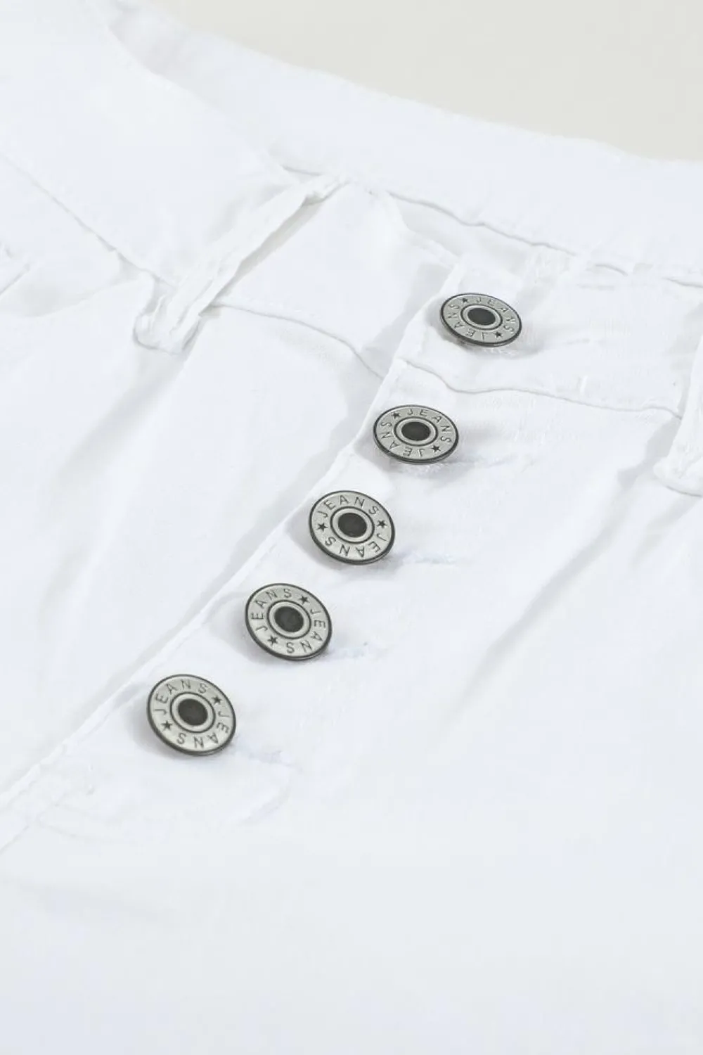 Sale Dear-Lover Plain High Waist Buttons Frayed Cropped Denim Jeans White