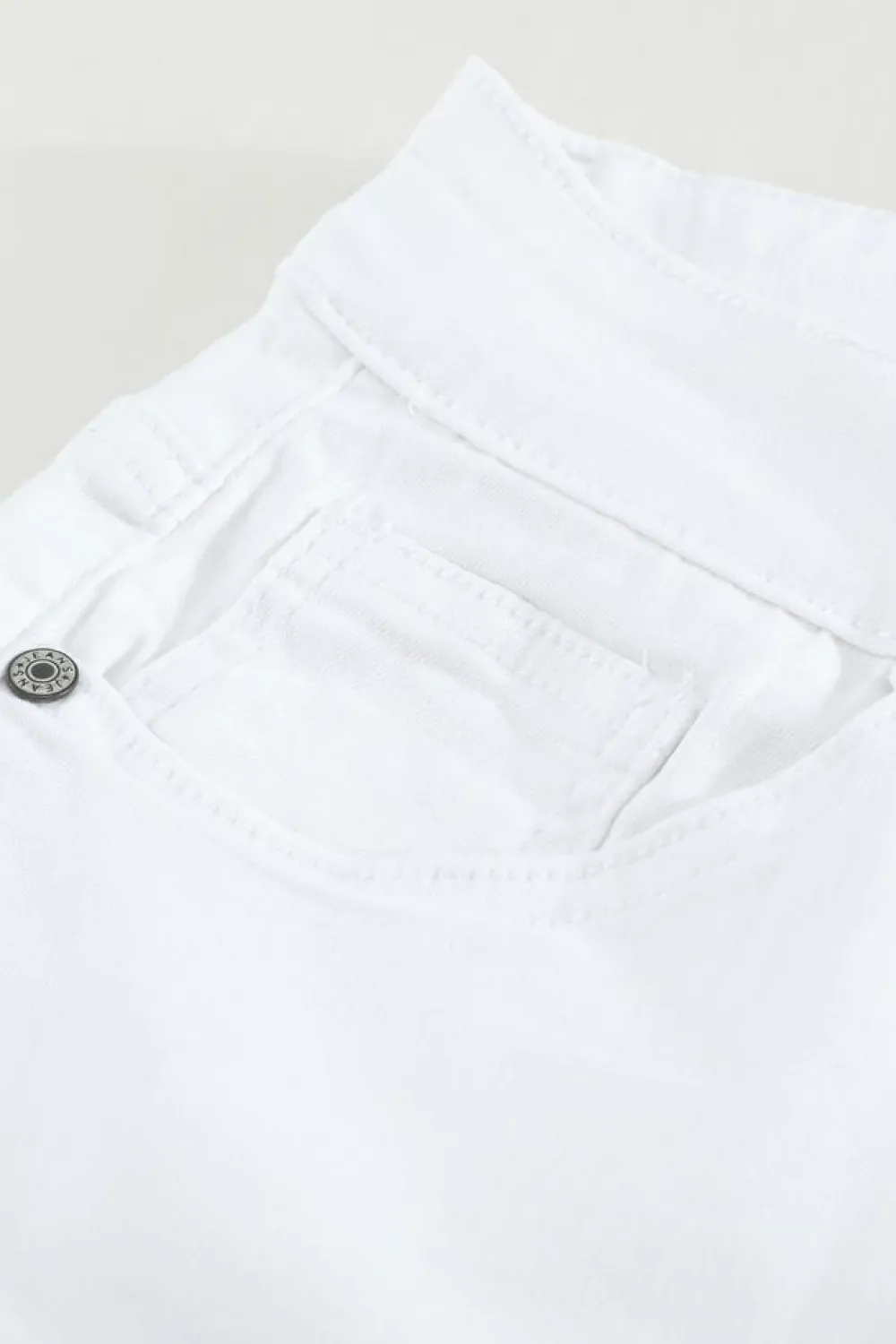 Sale Dear-Lover Plain High Waist Buttons Frayed Cropped Denim Jeans White