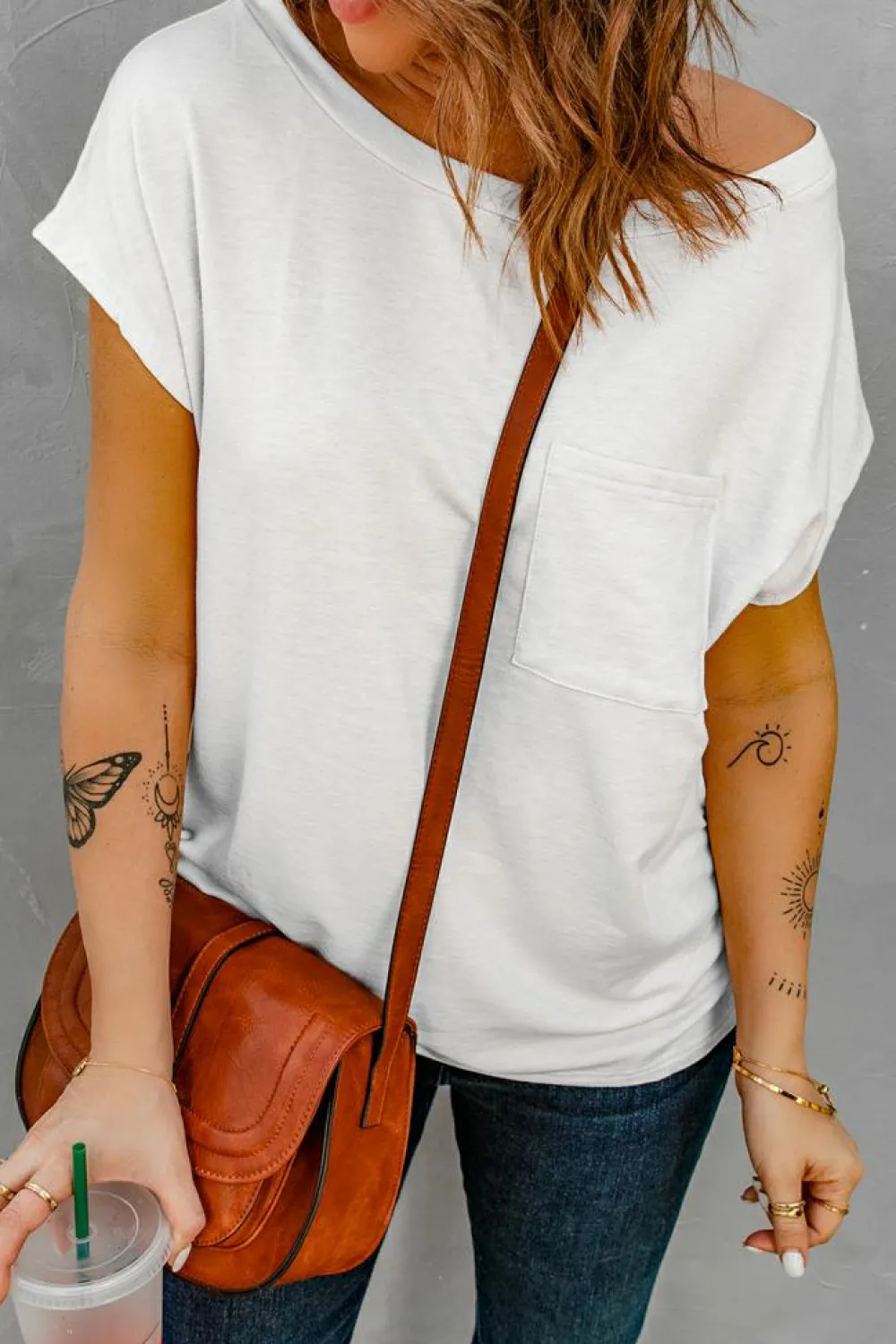 Sale Dear-Lover Pocketed Tee with Side Slits white