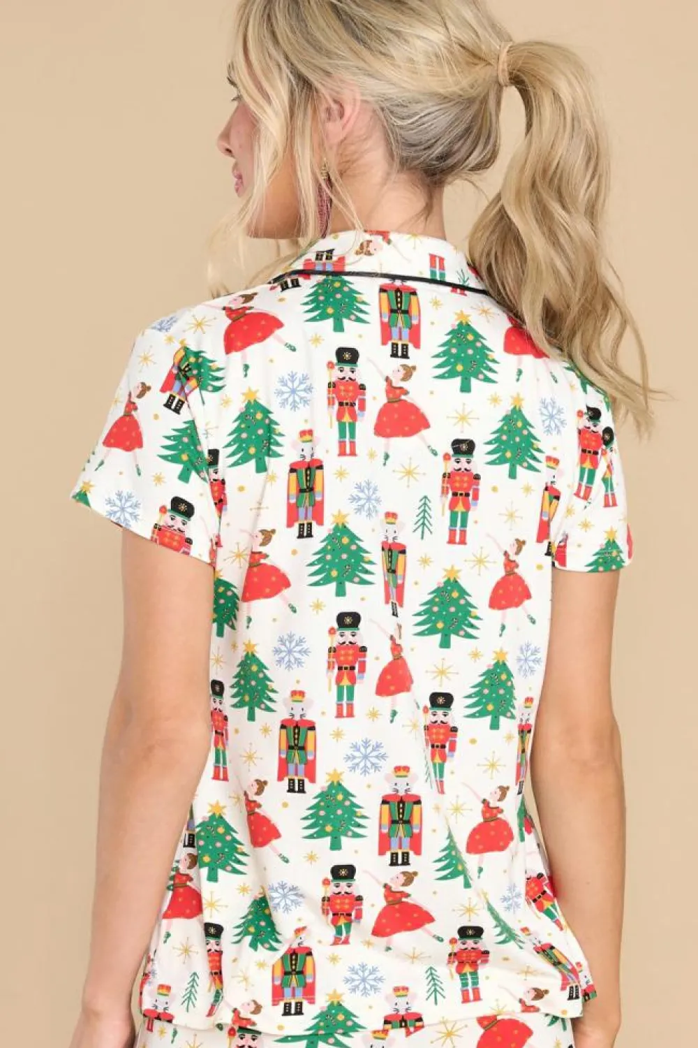 Online Dear-Lover Christmas Pattern Buttoned Two Piece Sleepwear White Printed