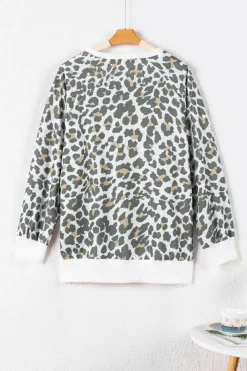 New Dear-Lover Solid Trim Leopard Print Top White Printed