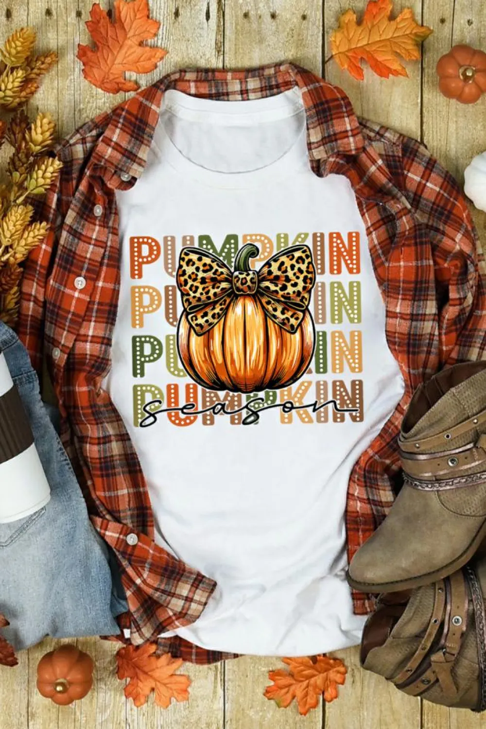 Outlet Dear-Lover PUMPKIN Season Leopard Bow Print Crew Neck T Shirt White