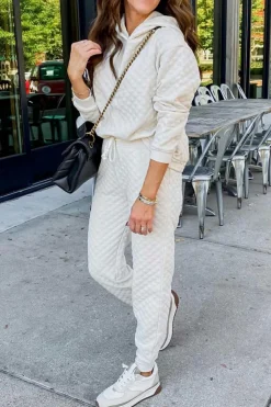 Outlet Dear-Lover Quilted Hoodie and Sweatpants Two Piece Set White