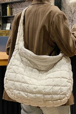 Hot Dear-Lover Quilted Zipper Large Shoulder Bag White