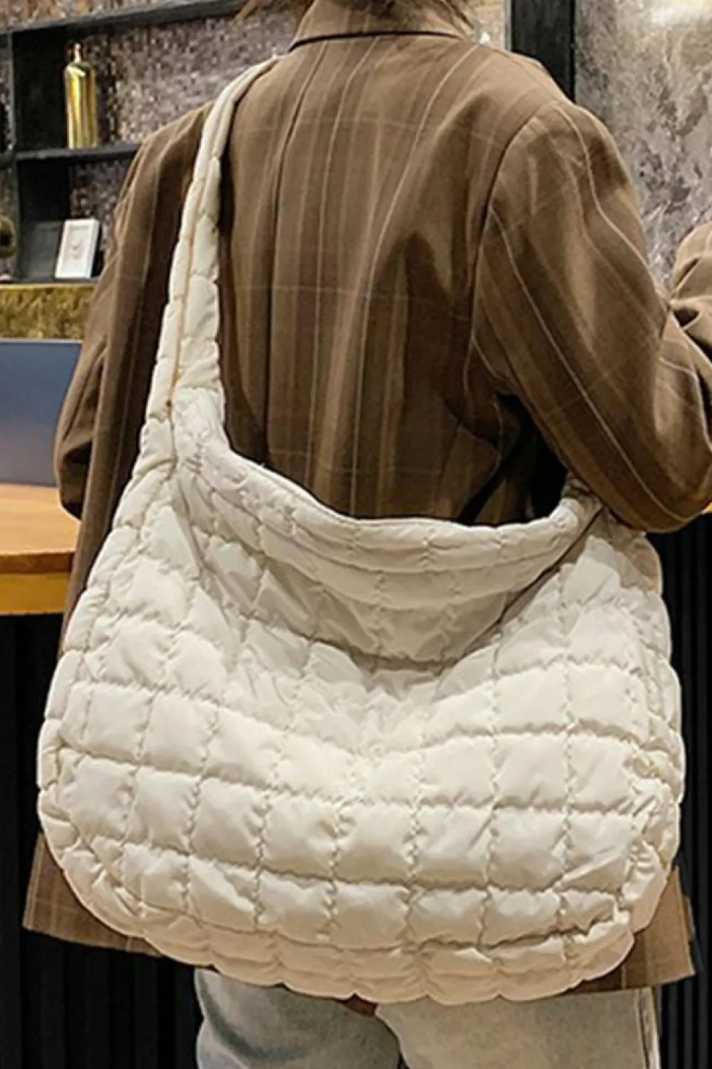 Hot Dear-Lover Quilted Zipper Large Shoulder Bag White