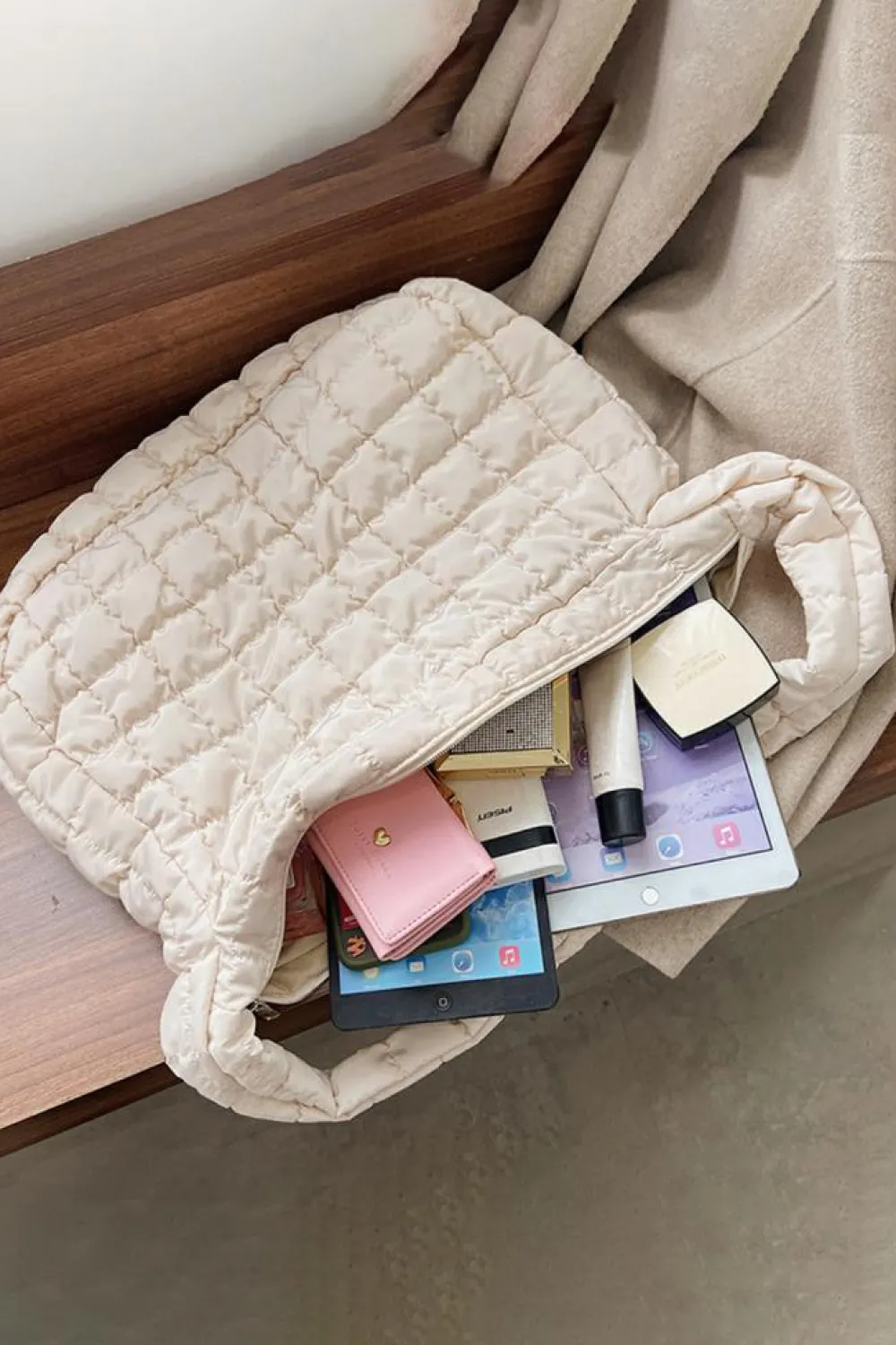 Hot Dear-Lover Quilted Zipper Large Shoulder Bag White