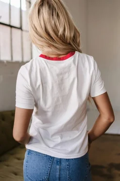 Hot Dear-Lover Rainbow Stripe Print Contrast Crewneck T Shirt White