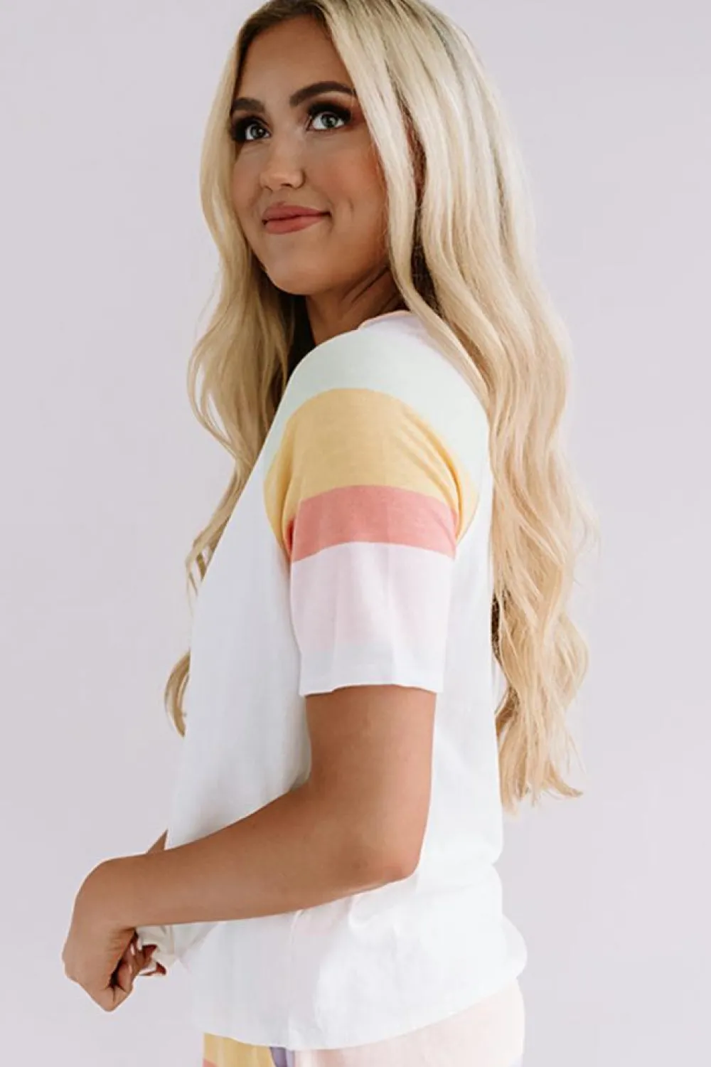 New Dear-Lover Rainbow Striped T Shirt and Shorts Set White