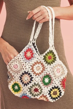 Fashion Dear-Lover Random Boho Floral Crochet Retro Hollowed Bag White