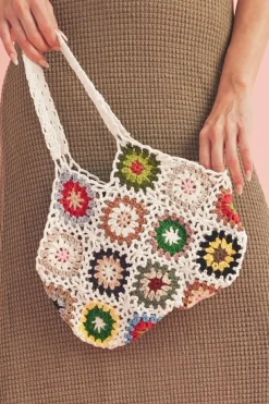 Fashion Dear-Lover Random Boho Floral Crochet Retro Hollowed Bag White