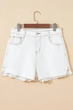 Fashion Dear-Lover Raw Hem High Waist Denim Shorts White