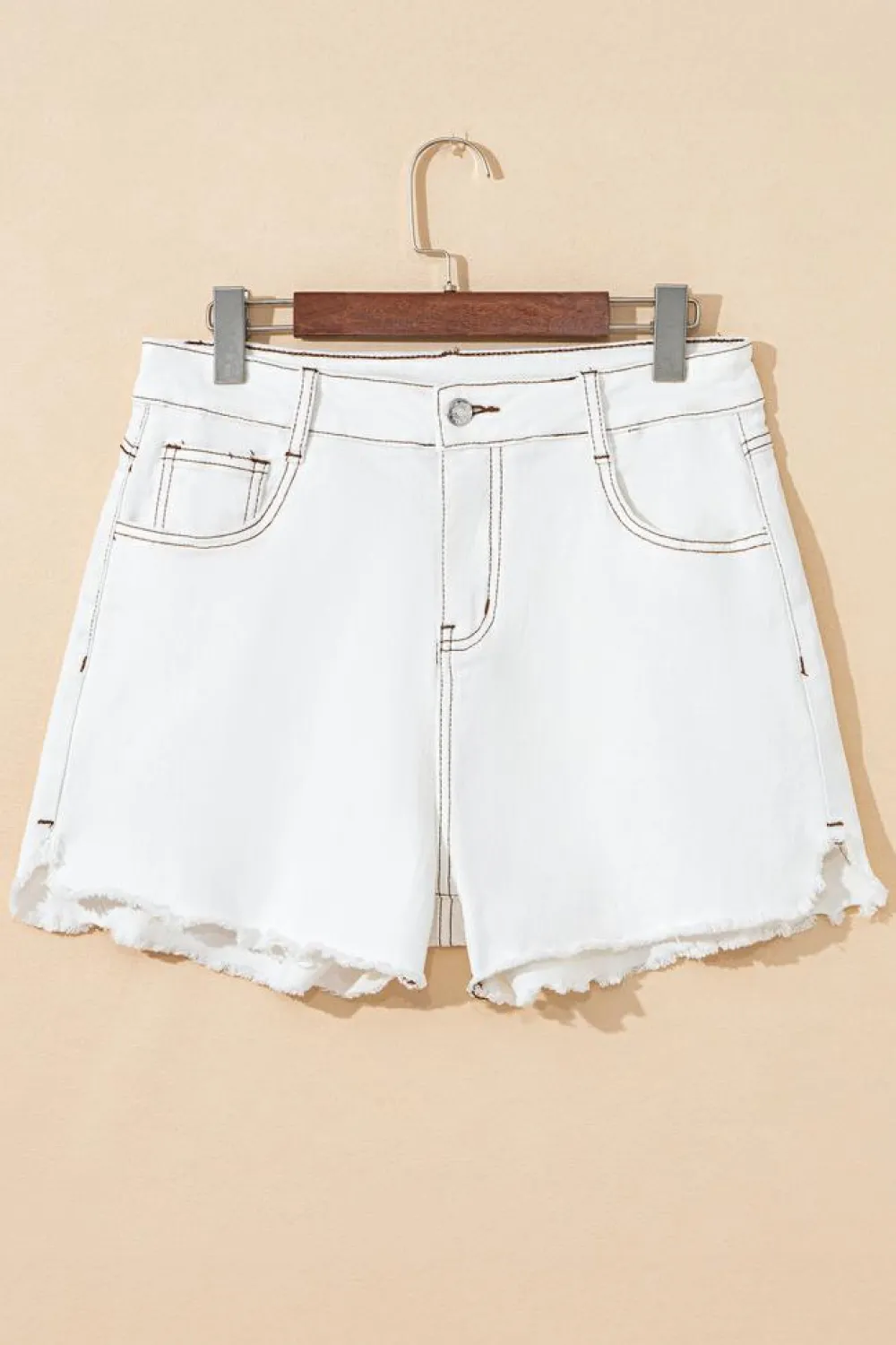 Fashion Dear-Lover Raw Hem High Waist Denim Shorts White