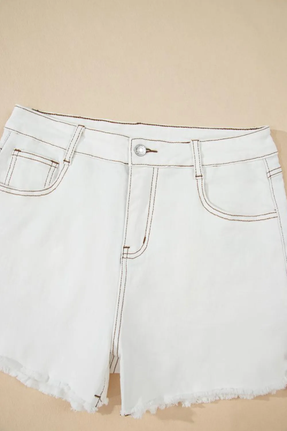Fashion Dear-Lover Raw Hem High Waist Denim Shorts White