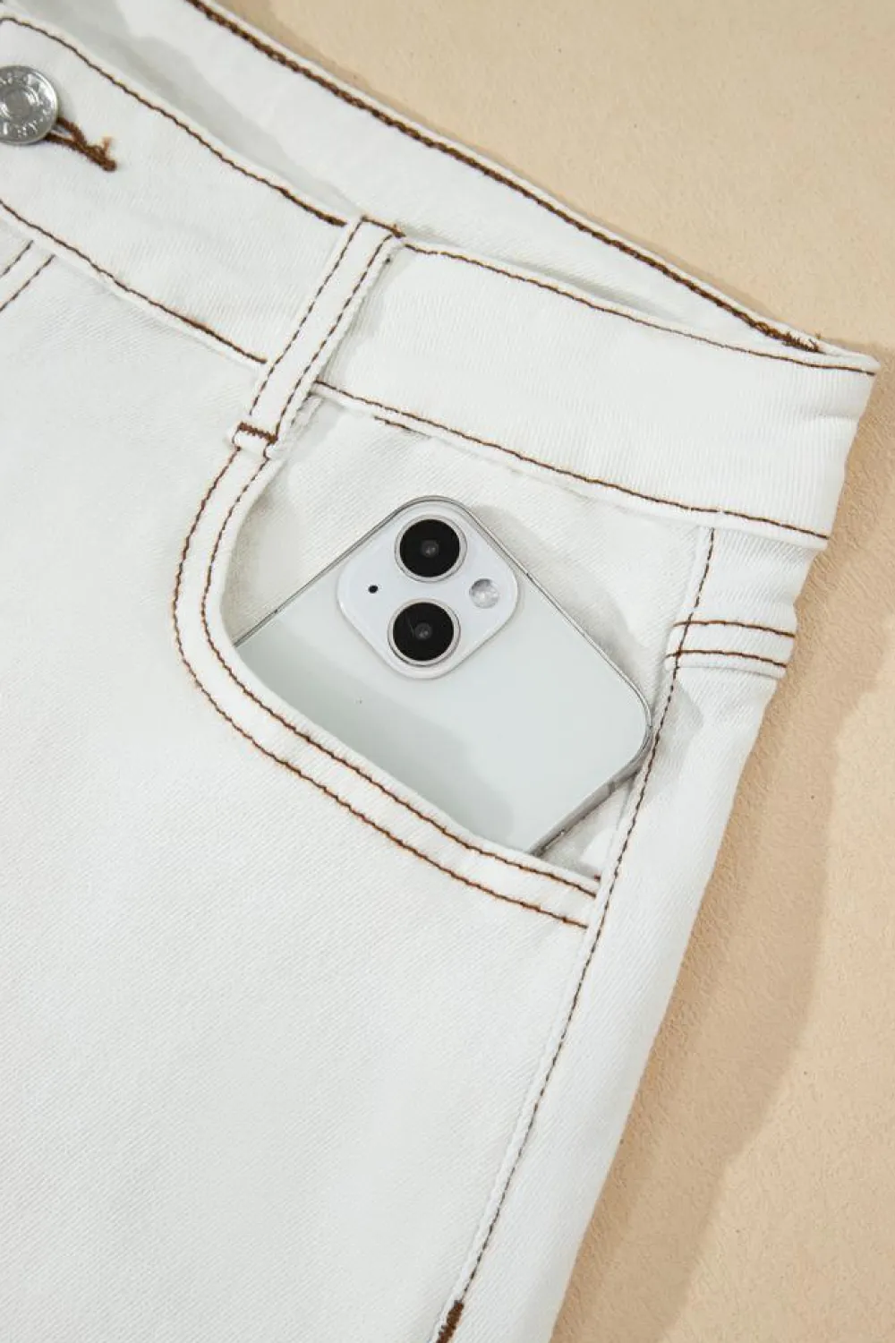 Fashion Dear-Lover Raw Hem High Waist Denim Shorts White