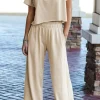 Sale Dear-Lover Raw Hem Loose Tee and Wide Leg Pants Set White