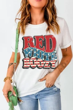 Sale Dear-Lover RED BOOZY Stars and Stripes Graphic T Shirt White