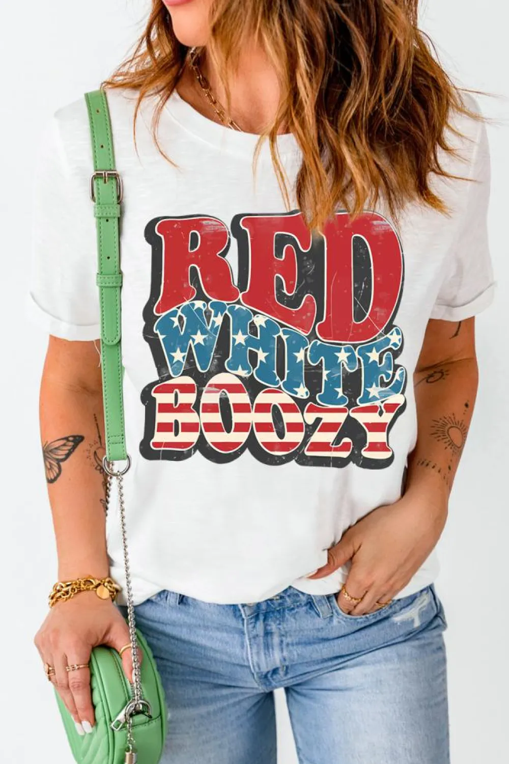 Sale Dear-Lover RED BOOZY Stars and Stripes Graphic T Shirt White