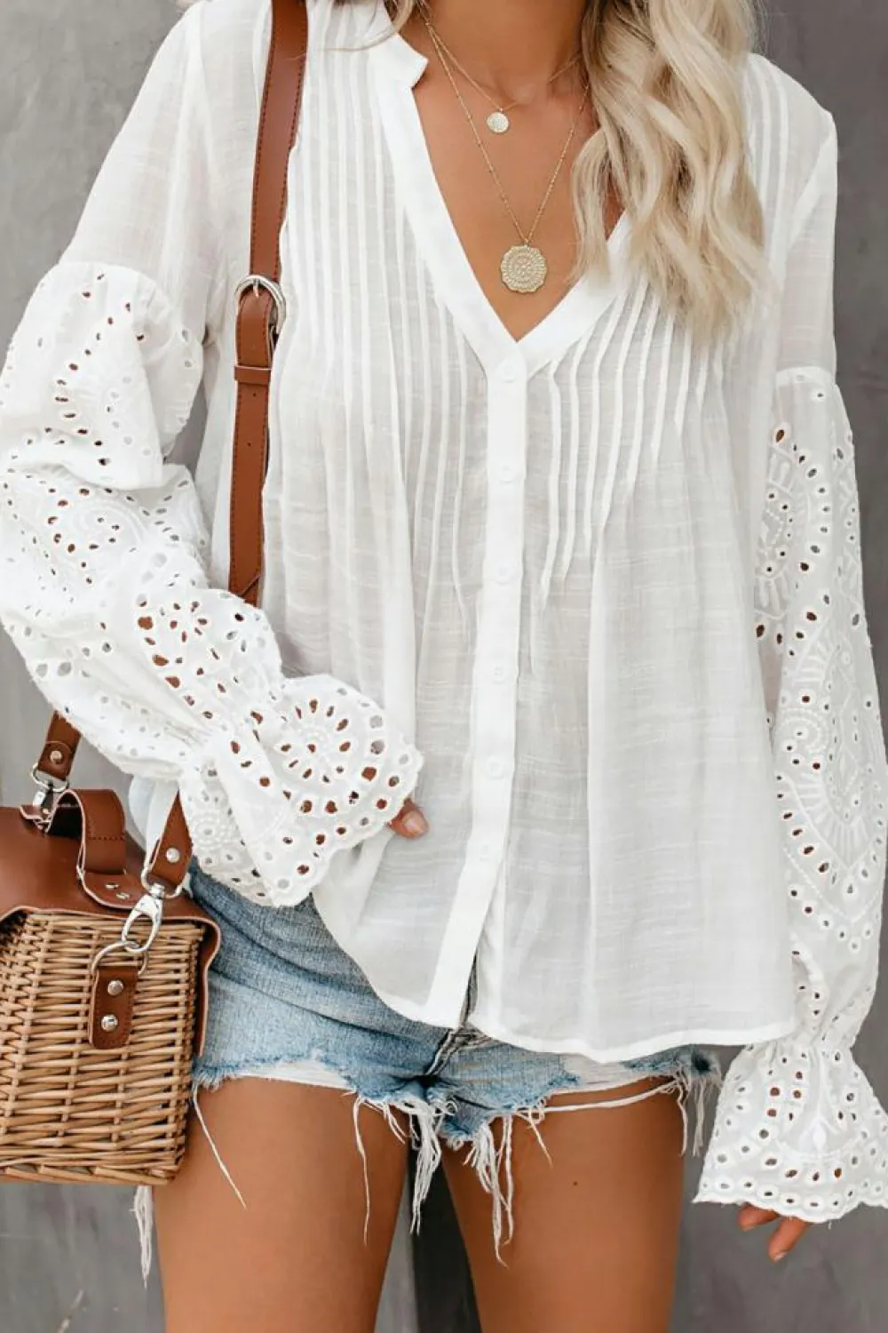 Outlet Dear-Lover Rekindle Eyelet Button Up Top White