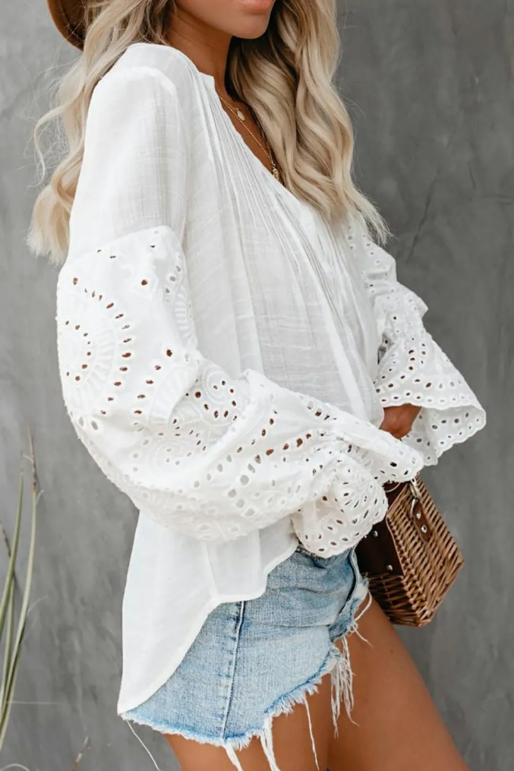 Outlet Dear-Lover Rekindle Eyelet Button Up Top White