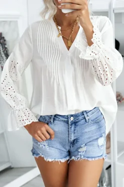 Outlet Dear-Lover Rekindle Eyelet Button Up Top White