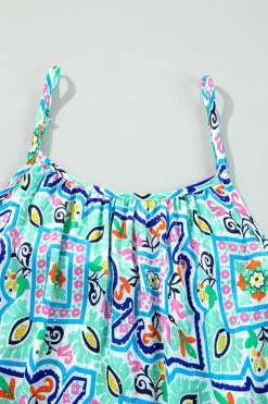 New Dear-Lover Rhinestone Boho Floral Printed Spaghetti Strap Tank Top White