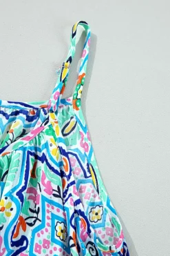 New Dear-Lover Rhinestone Boho Floral Printed Spaghetti Strap Tank Top White