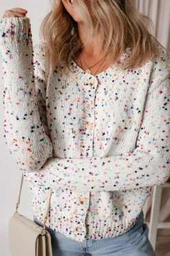 Outlet Dear-Lover Rhinestone Decor Multicolor Confetti Sweater Cardigan White