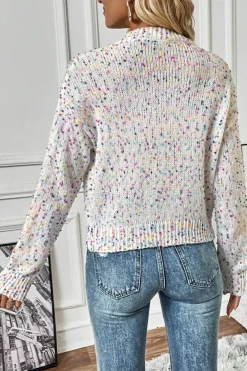 Outlet Dear-Lover Rhinestone Decor Multicolor Confetti Sweater Cardigan White