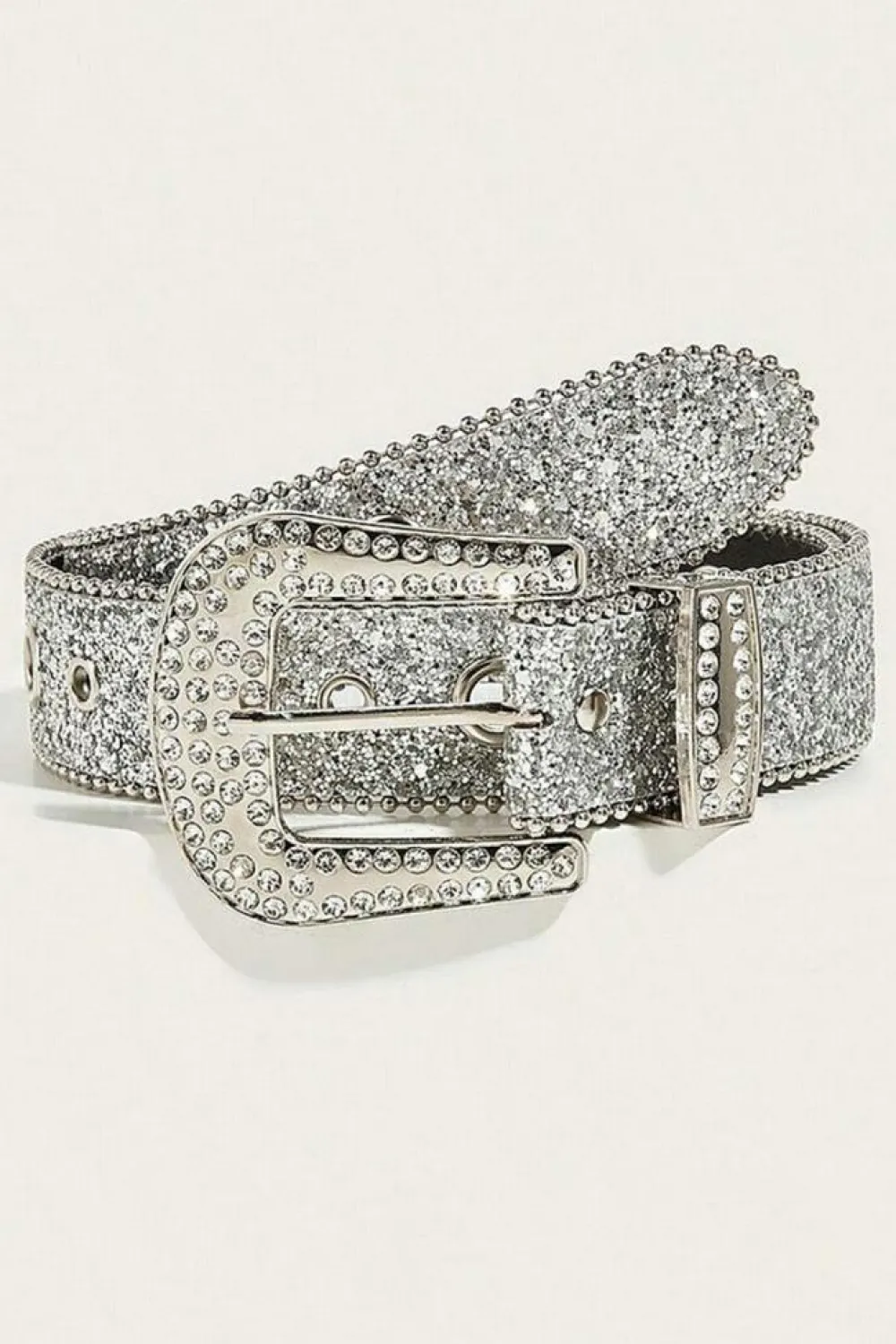 Best Dear-Lover Rhinestone Decorated Buckle Belt White