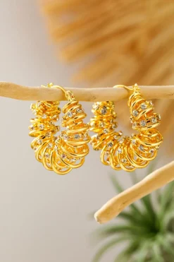 Clearance Dear-Lover Rhinestone Spiral Plated Alloy Hook Earrings White