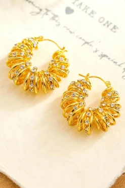 Clearance Dear-Lover Rhinestone Spiral Plated Alloy Hook Earrings White